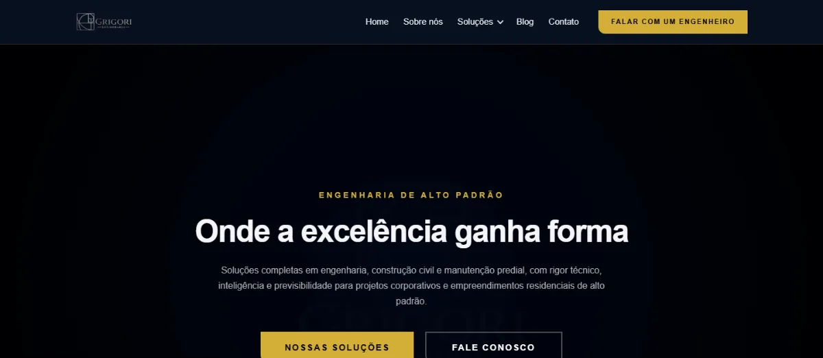 Homepage of the Grigori Engenharia website