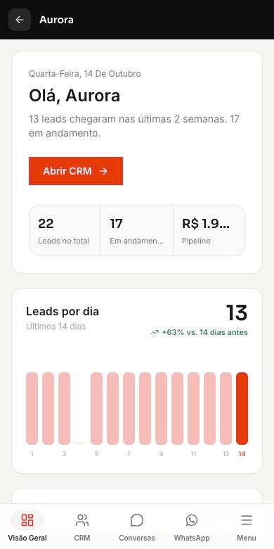 Manáry OS no celular: a mesma visão geral, com barra de navegação embaixo